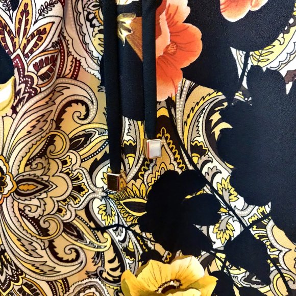 Joseph Ribkoff Womens Paisely Floral Georgette Lace Up Neck L/S Blouse Top 4 - Picture 6 of 10